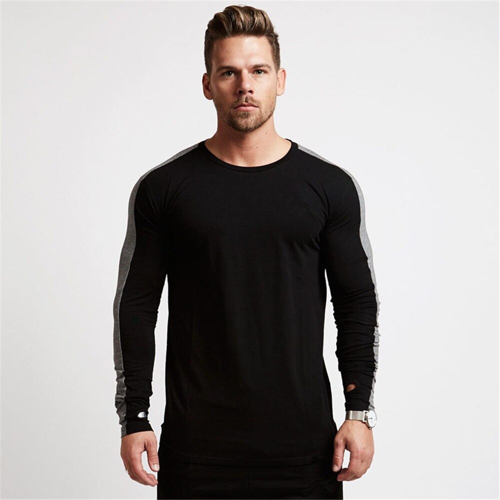 Casual Long sleeve T-shirt Men Fitness Cotton t shirt Male Gym Workout Skinny Tee shirt Tops Spring New Running Sport Clothing