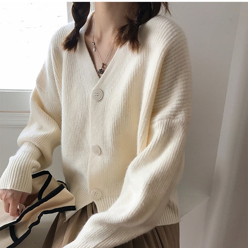 Load image into Gallery viewer, Elegant Women Cardigan Sweater Fashion V Neck Autumn Long Sleeve Knitted Jacket Designed Button Up Fall Ladies Sweater Coat
