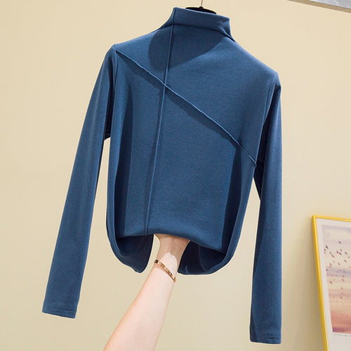 Load image into Gallery viewer, Long Sleeve Thick T Shirt Women Winter Tops Turtleneck Warm T-Shirt Korean Cotton Tshirt Woman Tee Shirt Femme Pink Blue

