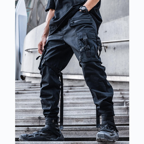 Load image into Gallery viewer, Tactical Functional Cargo Pants Joggers Men Black Ribbon Design Trousers Hip Hop Streetwear Multi-pocket Pants Techwear WB351
