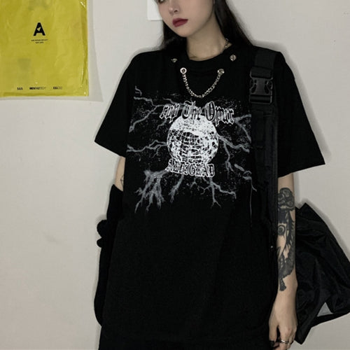Load image into Gallery viewer, Harajuku Women T Shirt Summer Short Sleeve Gothic Black Print Long Tees Street Wear Oversized T Shirt Loose Girls Tops

