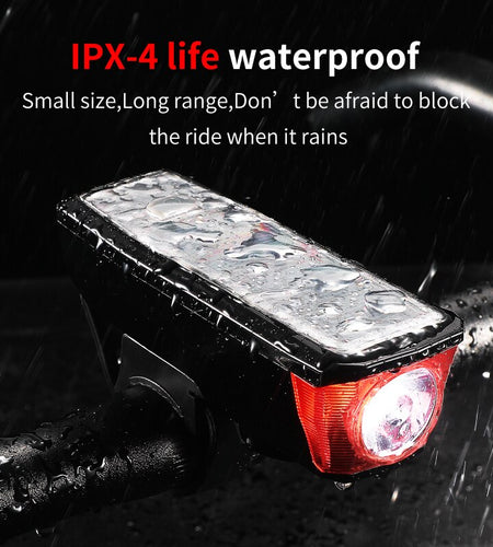 2000mAh Bicycle Light Solar Power USB Rechargeable LED Cycling Headlight Waterproof 120dB Bike Horn Warning Lamp