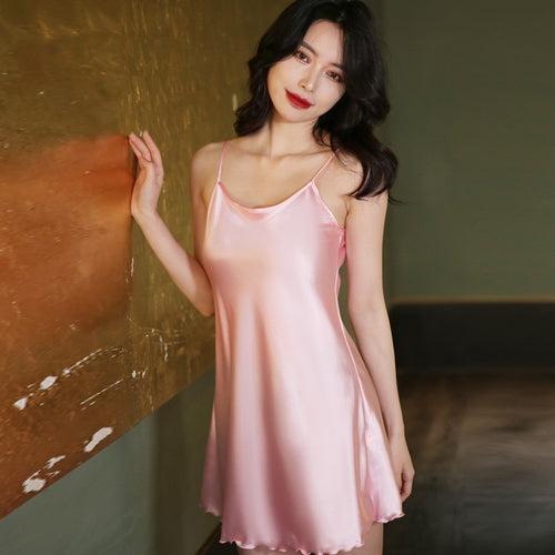 Load image into Gallery viewer, Summer Women&#39;s Pajamas Sleepwear Sling Dress Sexy S Body Silk Like Nightwear Home Wear Clothes Fashion Inside Erotic Nightdress
