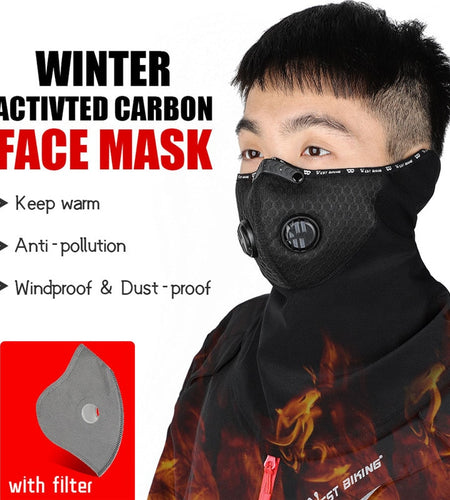 Sport Cycling Headwear Winter Balaclava Face Cover With Activated Carbon Filter Ski Motorcycle Fleece Head Cap Hat