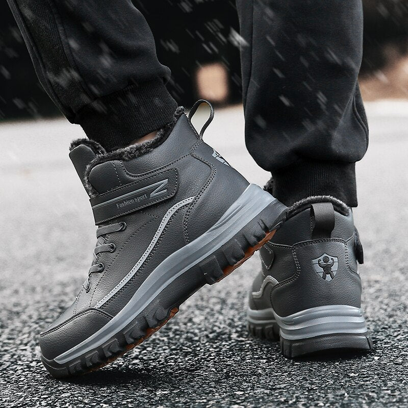 Brand Winter Couple Snow Boots Waterproof Leather Sneakers Super Warm Men's Boots Outdoor Male Hiking Boots Work Shoes Size 46