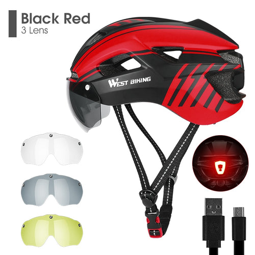 Load image into Gallery viewer, Bicycle Helmet Goggles Lens Warning Taillight EPS Breathable Cycling Helmet Men Women Aero MTB Road Bike Helmet
