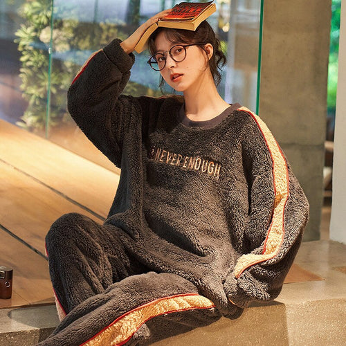 Load image into Gallery viewer, High Quality Women&#39;s Pajamas Set Cute Flannel Sleepwear Casual Homewear Men Couple Thick and Warm Winter Pyjamas Femme
