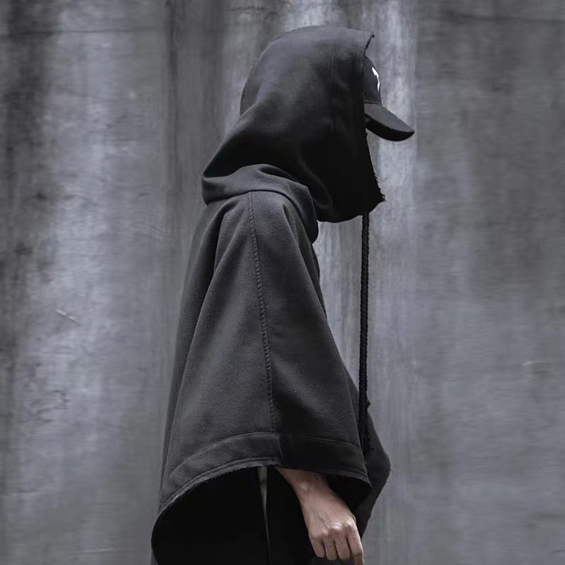 Black Hooded Wizard Sweatshirts Coat Men  Batwing Sleeve Hoodies Casual Men Coat Techwear WB458