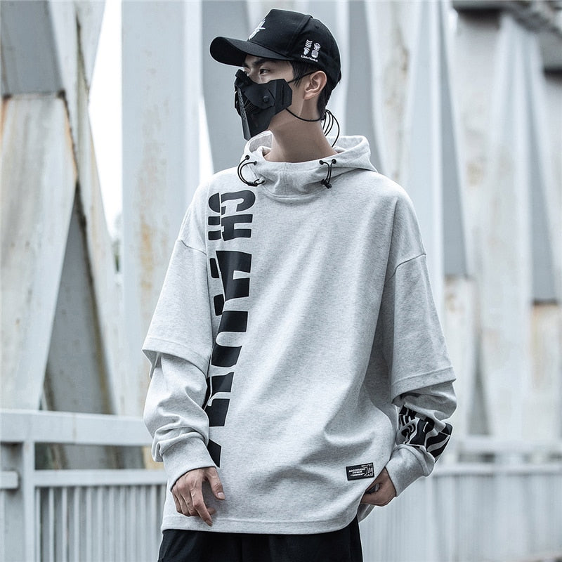Hip Hop Streetwear Hoodie Sweatshirt Fake two Piece Letter Print Pullover Men Harajuku Hoodies Tops WB402