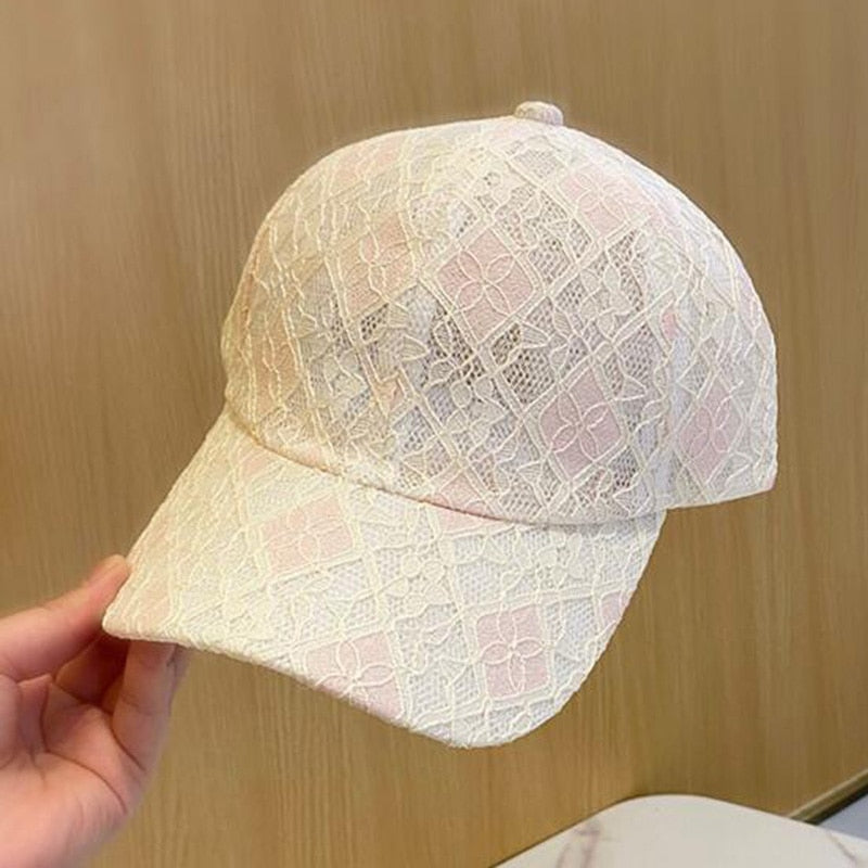Cotton Baseball Cap For Women Breathable Mesh Girls Snapback Hip Hop Fashion Female Caps Adjustable Brand Summer Lace Hat