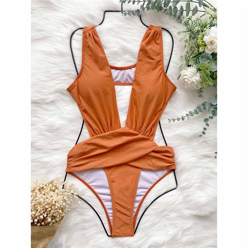 Load image into Gallery viewer, Sexy 3 Colors Deep V Neck Women Swimwear One Piece Swimsuit Female Padded Monokini Bather Bathing Suit Swim Lady V2926
