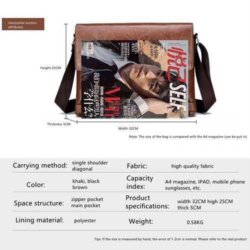 Load image into Gallery viewer, Fashion Male&#39;s Crossbody Bag Casual Business PU Leather Men&#39;s Messenger Bag Vintage Men Bags Zipper Shoulder Clutch
