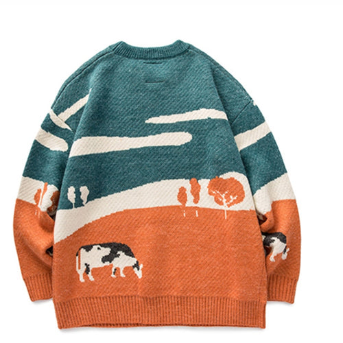 Load image into Gallery viewer, Cows Vintage Winter Sweater Warm Daily Knitwear Pullover Male Korean Casual O Neck Jumper Sweater BF Harajuku Knit Coats
