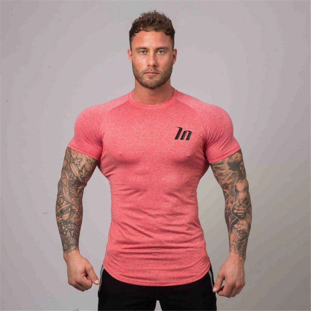 Compression Superelastic Skinny T-shirt Men Gym Fitness Quick Dry Shirt Male Summer Tee Tops Running Sports Training Clothing