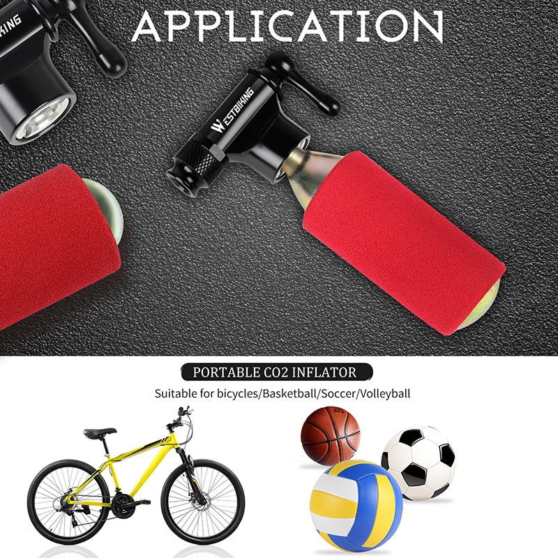 CO2 Pump Bike Mini Hand Pump MTB Road Bicycle Air Inflator Schrader Presta Valve Adapter Ball Cycling Accessories