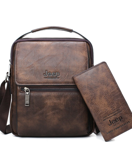 Men Leather Shoulder Bag 2 piece set Handbags Business Casual Messenger Bag Crossbody Male Tote Bags High Quality