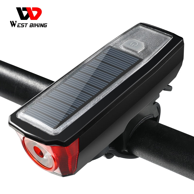 2000mAh Bicycle Light Solar Power USB Rechargeable LED Cycling Headlight Waterproof 120dB Bike Horn Warning Lamp