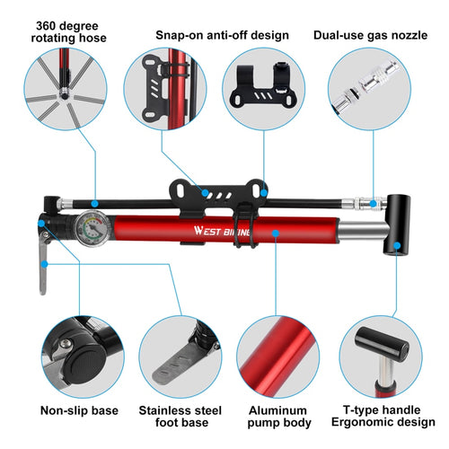 Load image into Gallery viewer, Alloy Bicycle Pump Hose Gauge Hand Foot Floor Bike Tire Pump 130PSI Cycling Air Inflator Presta Schrader Valve Pump
