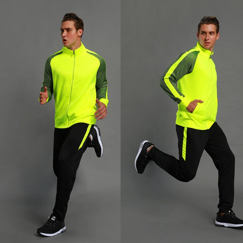 2Pcs Set Men's Soccer Sportswear Tracksuit Jacket Football Training Suit Autumn Winter Spring Long Sleeve Zipper Top and Pants