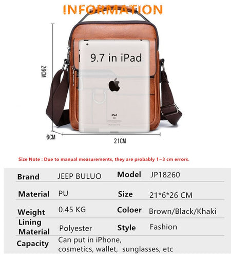 Luxury Brand Men Crossbody Messenger Bags Business Casual Handbag Male PU Shoulder Bag Large Capacity