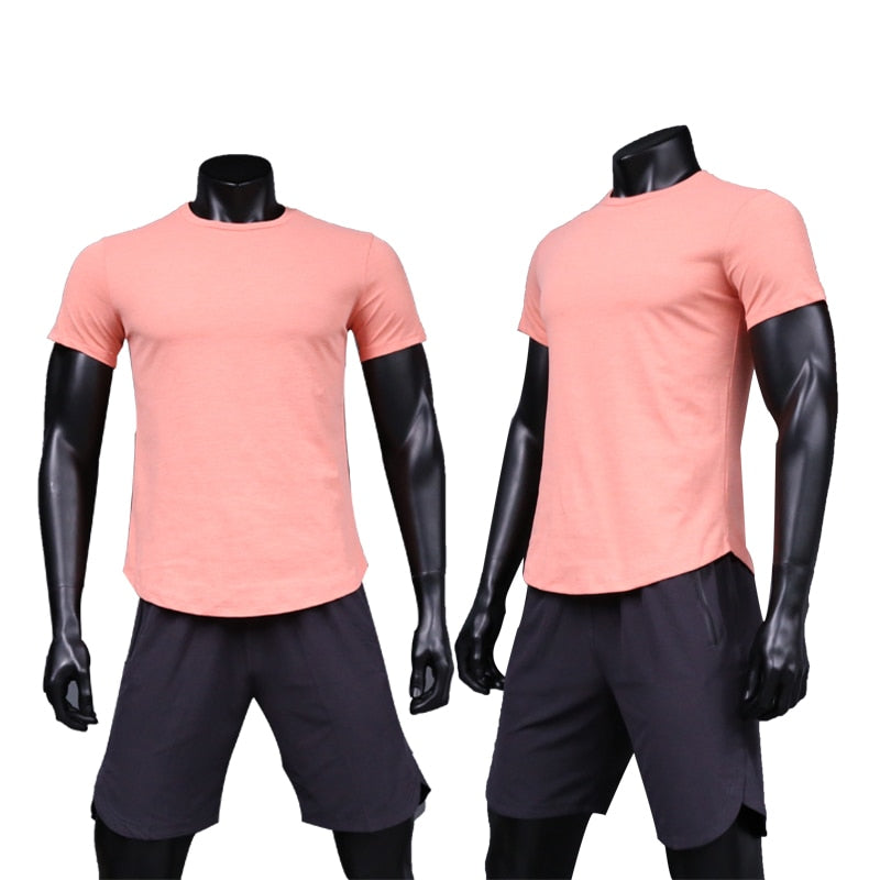 Men Running T-Shirts Clothes Gym Fitness Workout Jogging Short Sleeve Tops Quick Dry Breathable Wicking Rash Guard