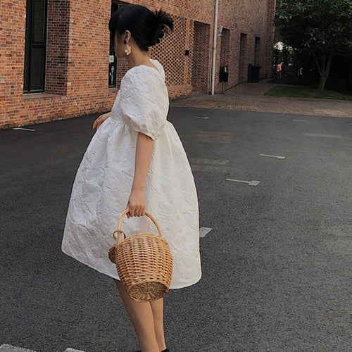 Load image into Gallery viewer, Summer And Autumn Fashion Women Clothes Hubble-bubble Sleeve Square Collar Lantern Sleeves Pullover Dress
