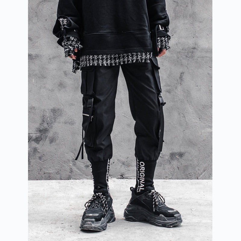 Tactical Functional Cargo Pants Joggers Men Black Multi-pocket Trousers Hip Hop Streetwear Elastic Waist Pants Techwear WB506