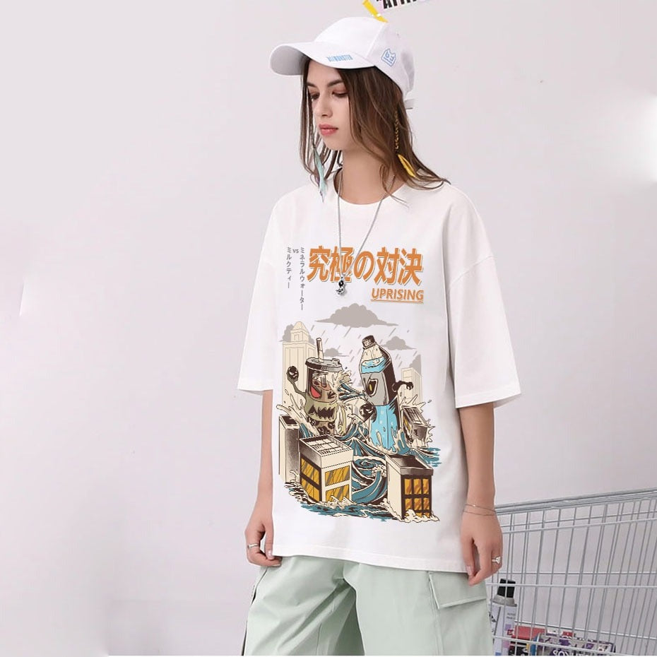 Hip Hop Streetwear Harajuku T Shirt Girl Japanese Kanji Print Tshirt 2022 Men Summer Short Sleeve T-Shirt Cotton Loose Tops Tees