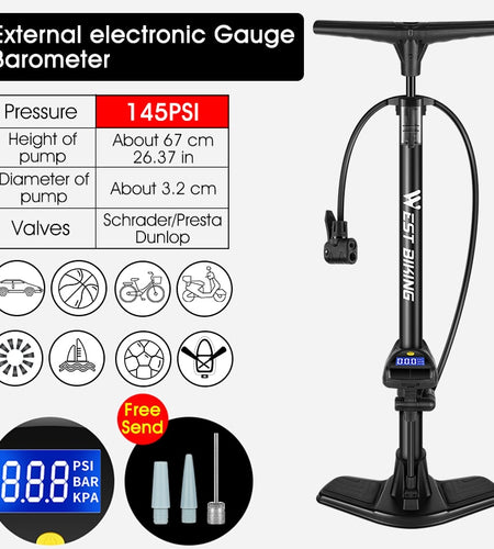 Bike Floor Pump With Accurate Electronic Barometer Gauge Cycling Accessories Presta Schrader MTB Road Bicycle Pump