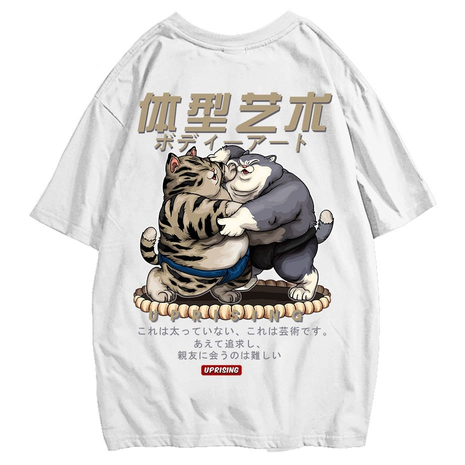 Men's fashion old man printing men's t-shirt short-sleeved T-shirt casual high street T-shirt street clothing fat cat sumo