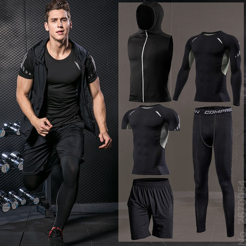 Load image into Gallery viewer, Men&#39;s running sets Gym Tight Sport Clothing Basketball Training Tracksuit Fitness Jogging Sports Wear Compression Sports Clothes
