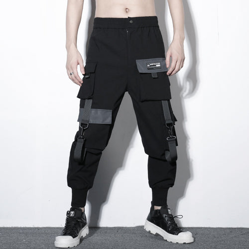 Load image into Gallery viewer, Tactical Cargo Pants Men Harajuku Streetwear Function Pant Ribbon Multi-pocket Trousers Elastic Waist HipHop Male WB526
