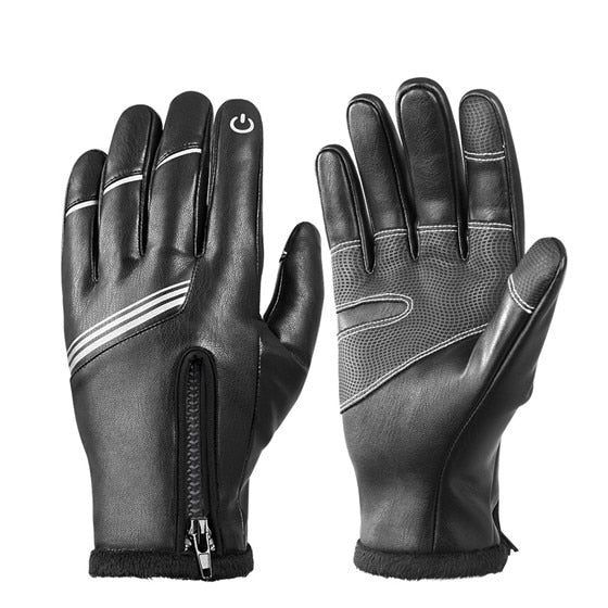 Winter Cycling Gloves PU Leather Thermal Fleece Touch Screen Outdoor Sport Skiing Climbing Motorcycle Bicycle Gloves