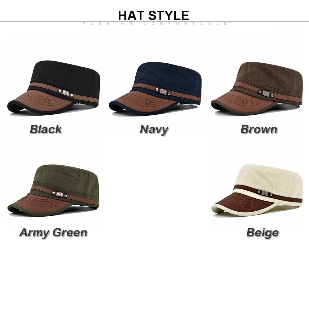 Fashion Cotton Women's Military Hats Men's Cap Flat Top Adjustable Military Cap Baseball Caps  Adult Dad Hat