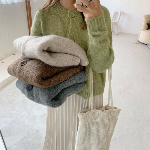 Load image into Gallery viewer, Loose Women Cardigan Sweater Casual O Neck Loose Knitted Jacket Long Sleeve Korean Fall Button Up Female Short Sweater Coat
