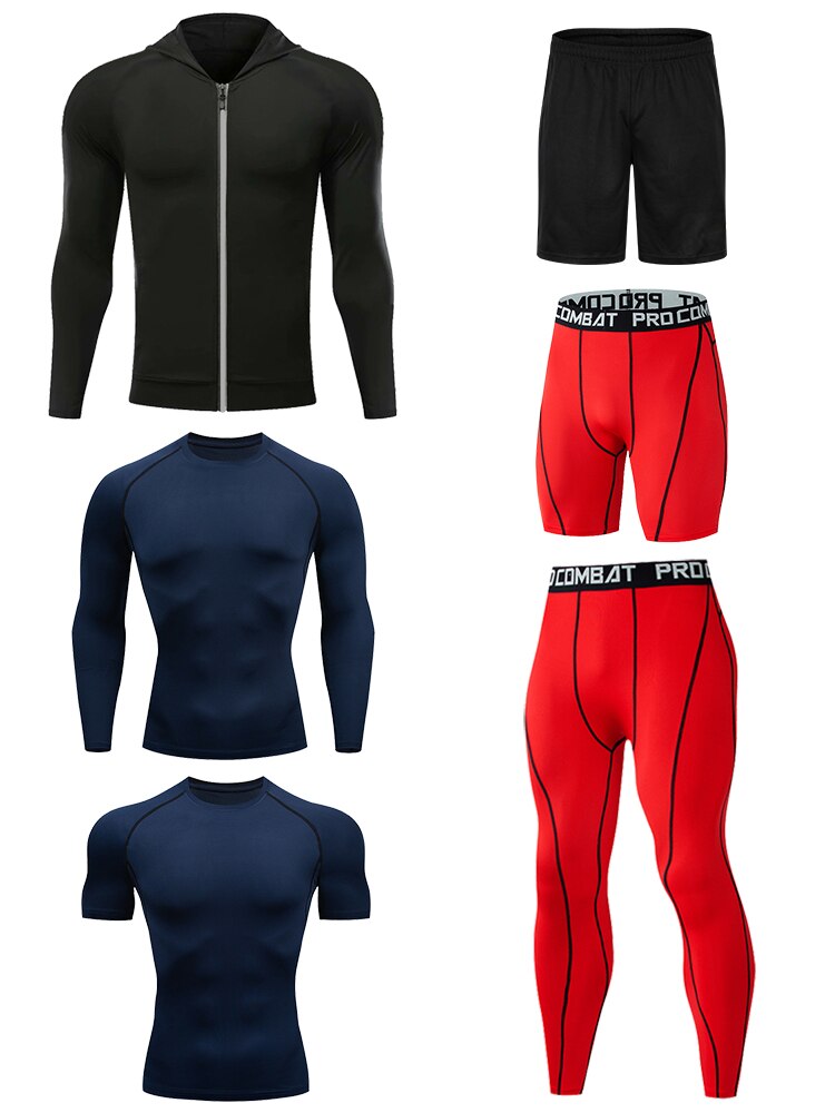 6 Pcs/Set Men's Tracksuit Compression Sports Suit Gym Fitness Clothes Training Workout Tights Running Jogging Sport Wear
