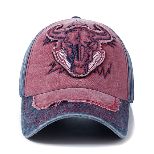 Load image into Gallery viewer, Unisex Retro Cap Washed Cotton Bull Head Patch Embroidered Baseball Cap Men Women Casual Adjustable Outdoor Trucker Hat Cap
