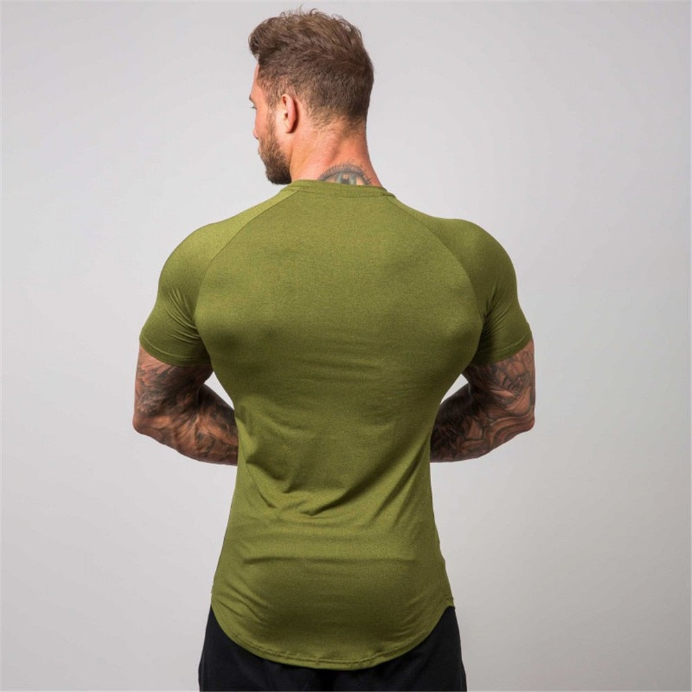 Compression Superelastic Skinny T-shirt Men Gym Fitness Quick Dry Shirt Male Summer Tee Tops Running Sports Training Clothing