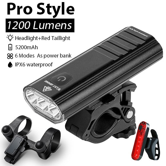 3000 Lumen Bike Light 3 LED 5200mAh USB Rechargeable MTB Front Rear Lamp Waterproof Flashlight With 2 Brackets