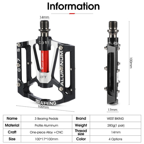 Load image into Gallery viewer, 3 Bearings Bicycle Pedals CNC Alloy Ultralight MTB Road Bike Part Anti-slip Flat BMX Pedals Cycling Accessories
