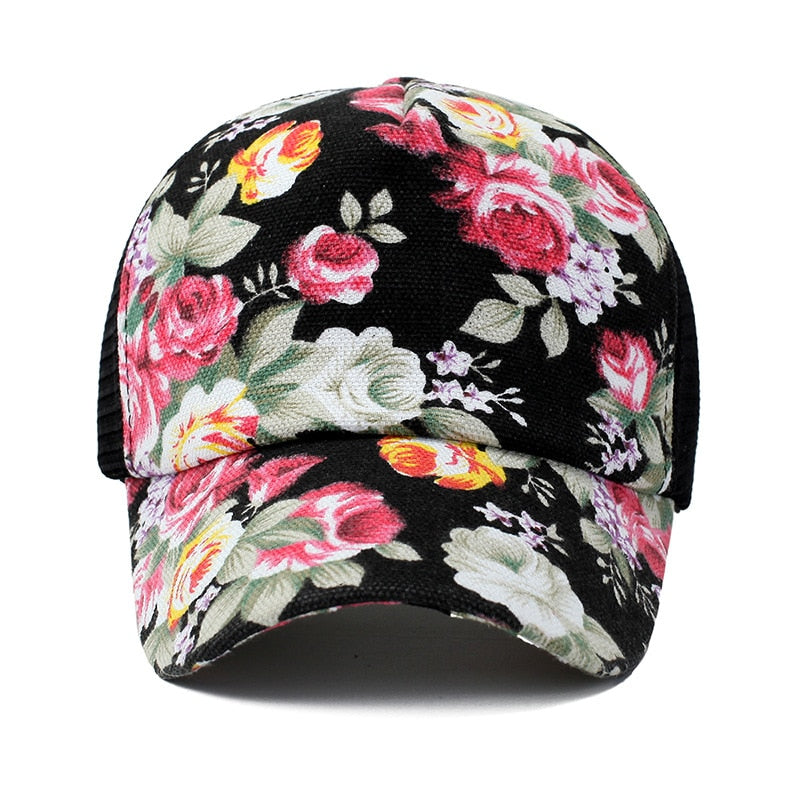 Summer women floral print Baseball Caps  Breathable Mesh sun hat  fashion Snapback Hats Cap Female