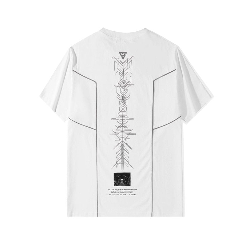 Hip Hop T-Shirt Mens Techwear Print Loose Short Sleeve Shirts Streetwear Cotton Harajuku Tshirt Black WB188