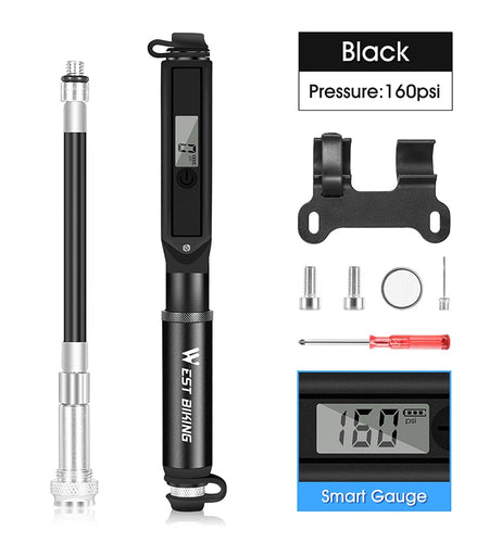 160PSI High Pressure Bike Pump LCD Digital Gauge Hose MTB Road Bicycle Schrader Presta Valve Portable Cycling Pump