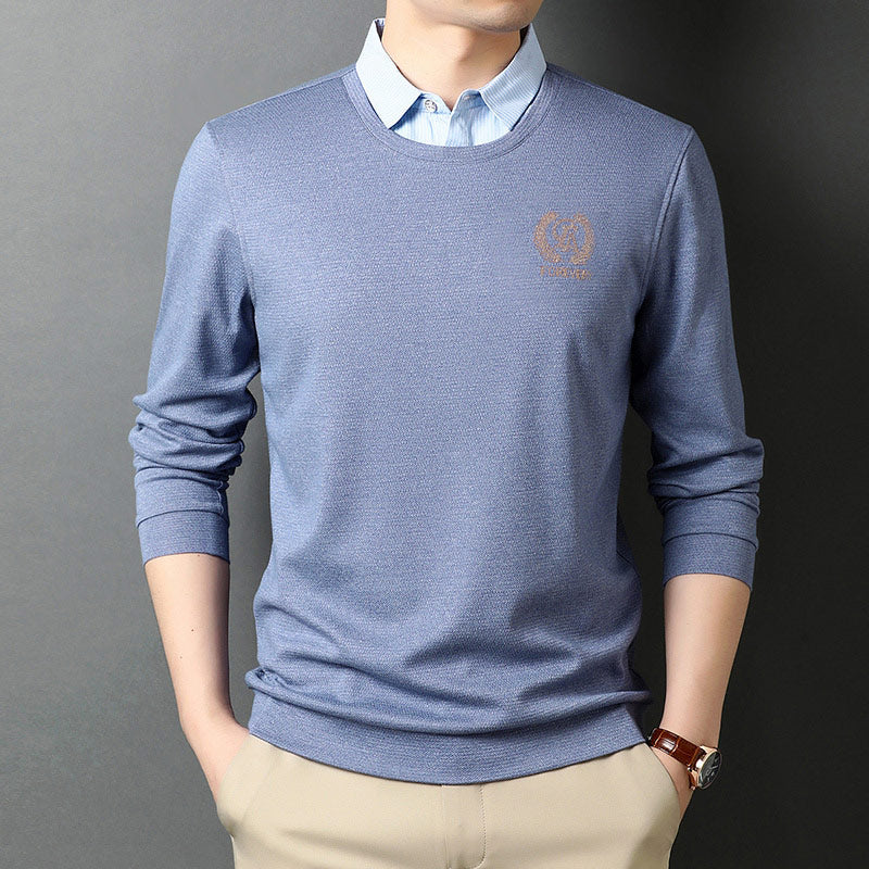 Brand Designer Slim Fit Fake Two Men Shirts Comfortable Long Sleeve Casual Korean Fashion Clothing