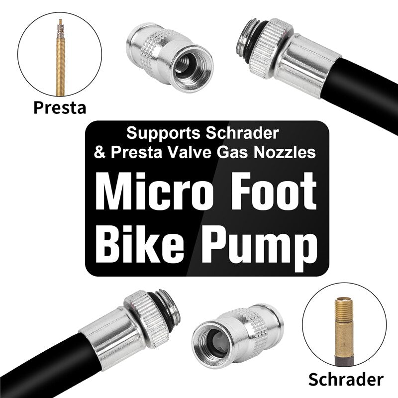 Alloy Bicycle Pump Hose Gauge Hand Foot Floor Bike Tire Pump 130PSI Cycling Air Inflator Presta Schrader Valve Pump