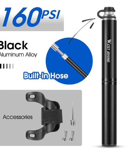 160PSI High Pressure Bike Pump Hose MTB Road Bicycle Tire Inflator Schrader Presta Valve Ball Portable Mini Pump