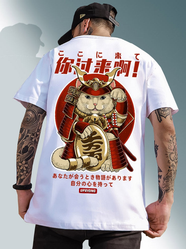 Men Hip Hop T Shirt Streetwear Monster Cat T-Shirts Harajuku Japan Style Funny Tshirt Summer Short Sleeve Cotton Tops Tees