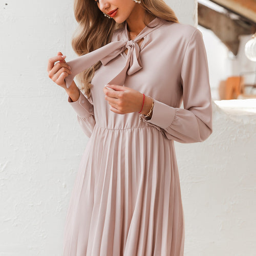 Load image into Gallery viewer, Vintage Elegant Office Casual Solid Pink Office Dress-women-wanahavit-Pink-S-wanahavit
