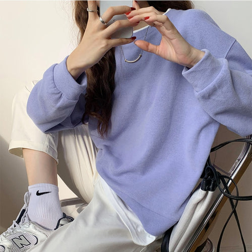 Load image into Gallery viewer, Patchwork Sweatshirt Women Harajuku Casual O Neck Loose Long Sleeve Tops Solid Fashion Korean Girls Fall Sweatshirt
