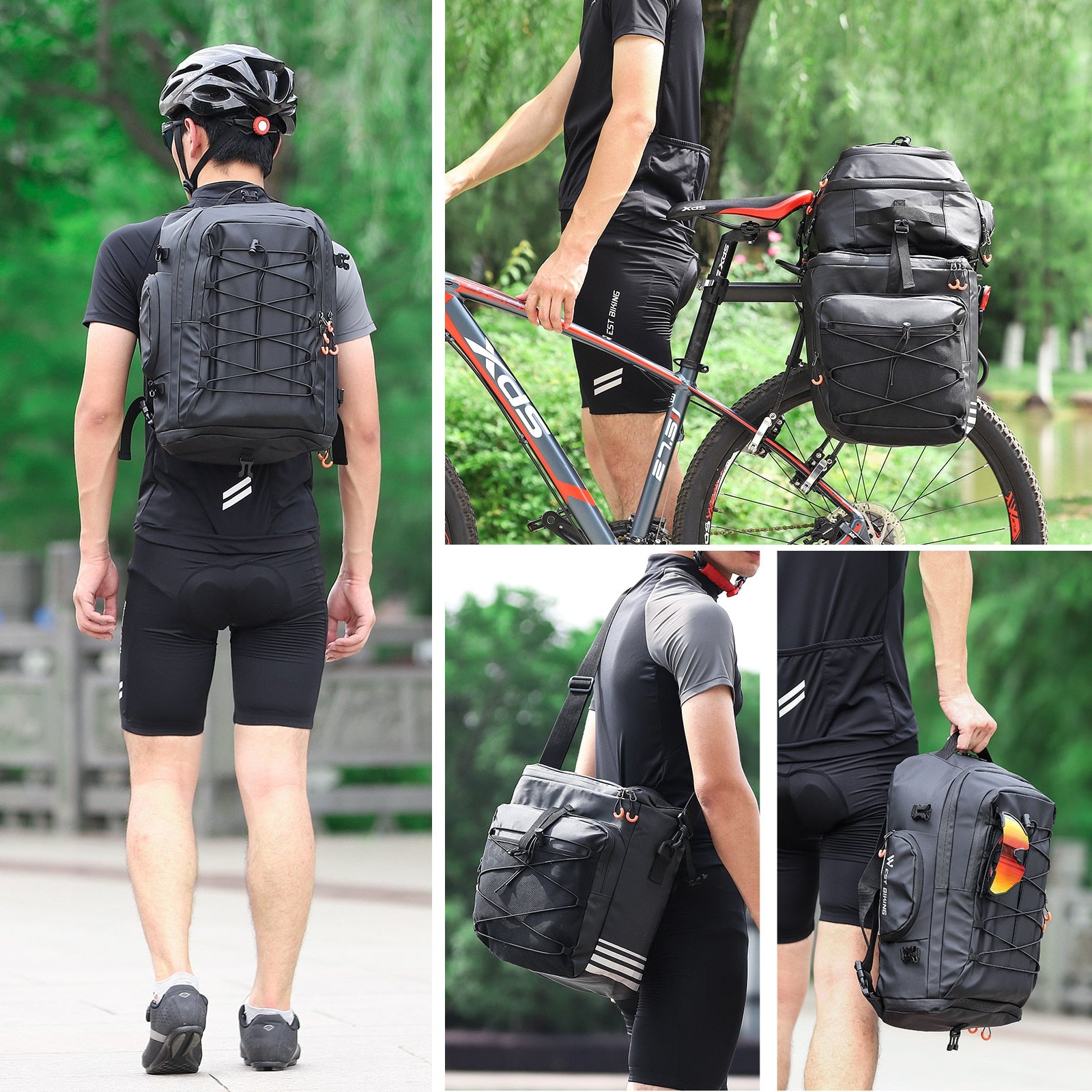 3 In 1 Cycling Pannier 48L Large Capacity Bicycle Bag Waterproof MTB Mountain Bike Rear Seat Trunk Bags Backpack